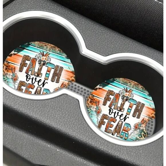 2/$21 Faith Over Fear Car Accessory Cup Holder Coasters - Picture 3 of 6